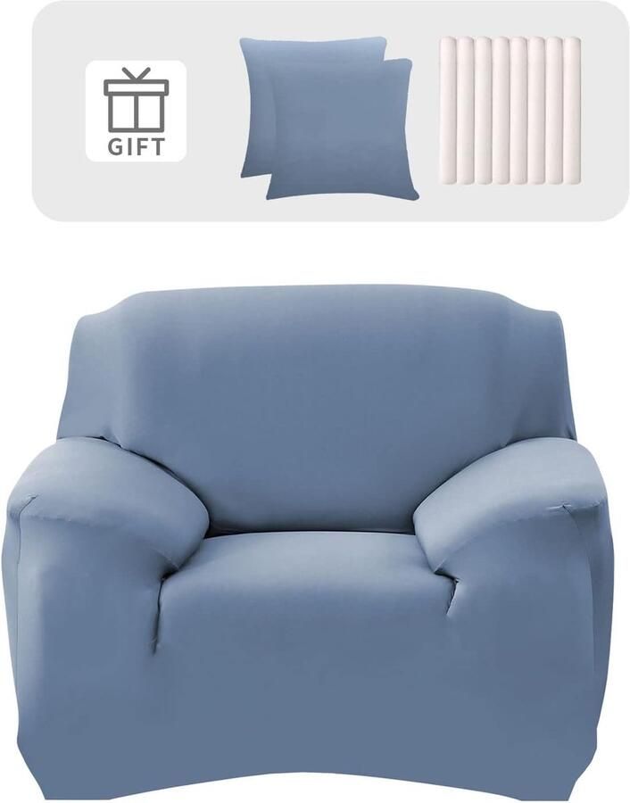 Ibenzoa Premium Stretch Sofa Protector with Integrated Cushion Covers Blue Grey