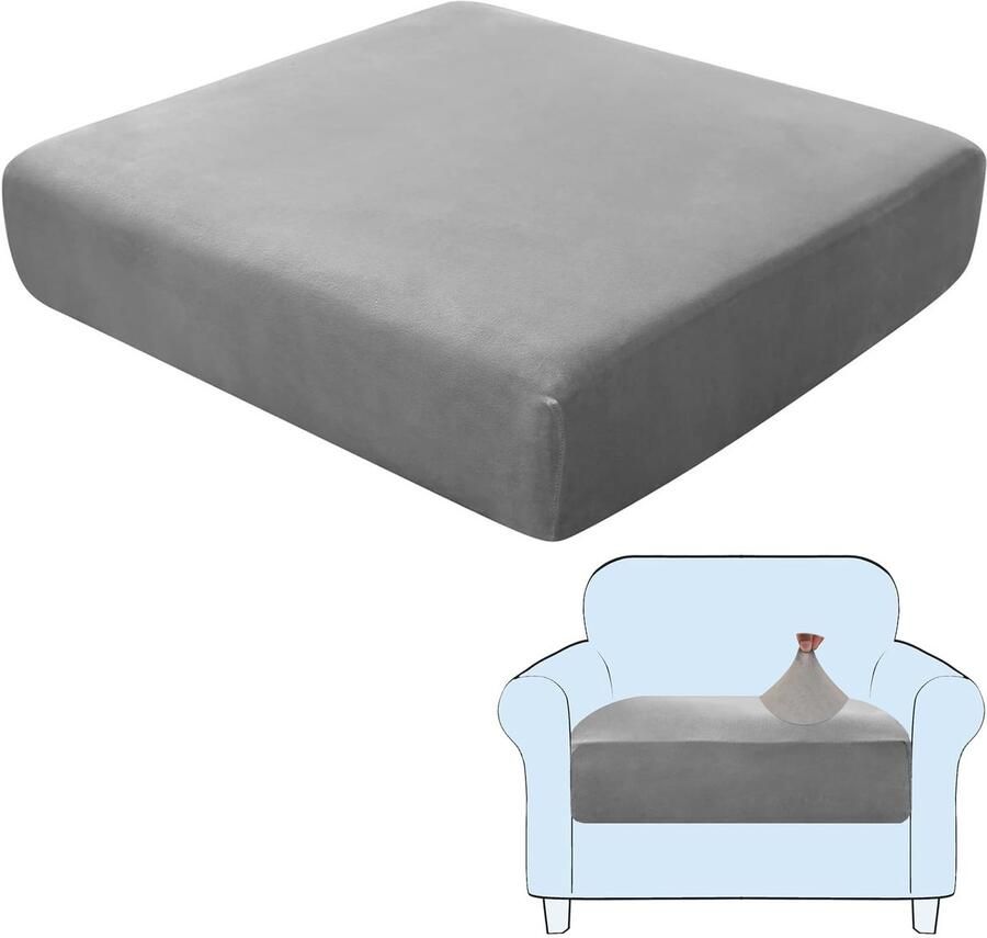 Ibenzoa Premium Stretch Zitkussen van Fluweel Grijs Groot voor 1-zits Banken