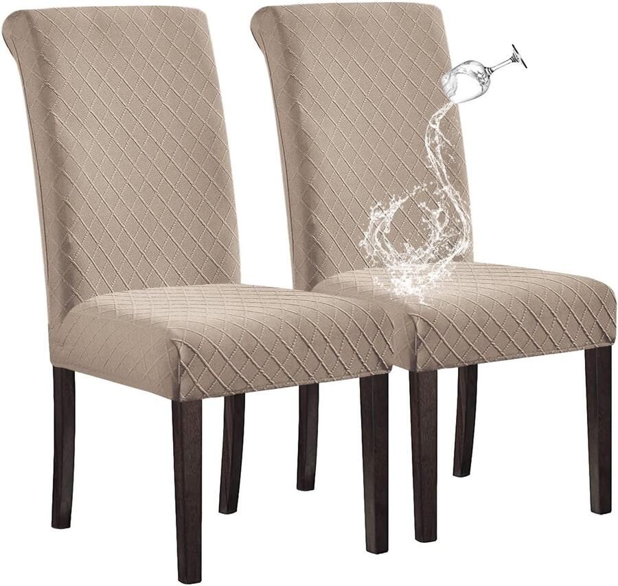 Ibenzoa Premium Waterbestendige Stoelbeschermers voor Eetkamer Stretchbare en Wasbare Set van 2 in Elegant Kaki