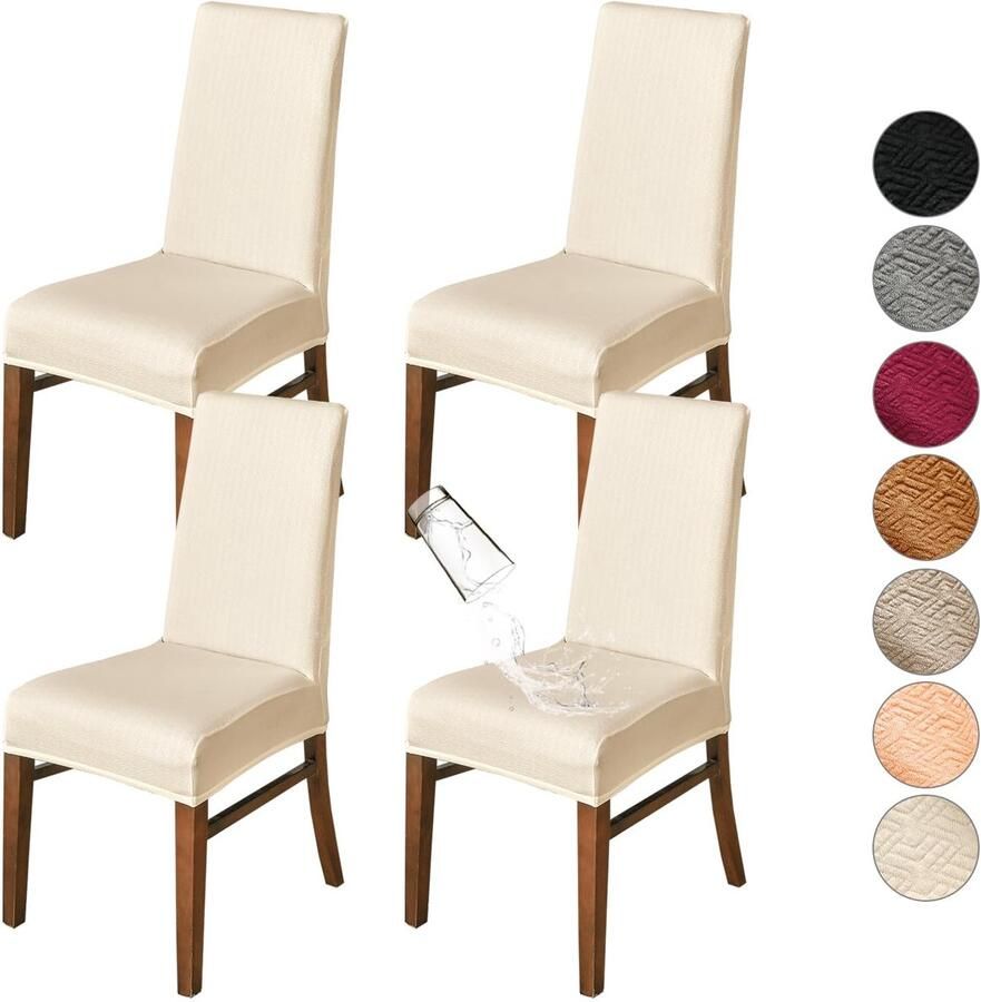 Ibenzoa Rekbare en wasbare stoelhoezen voor eetkamerstoelen in beige set van vier