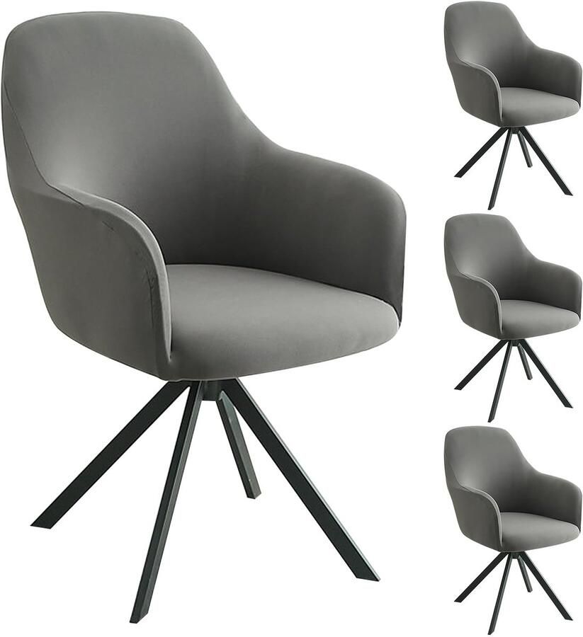 Ibenzoa Rekbare stoelhoezen met armleuning voor veelzijdig gebruik in huis en kantoor set van 4 donkergrijs stof