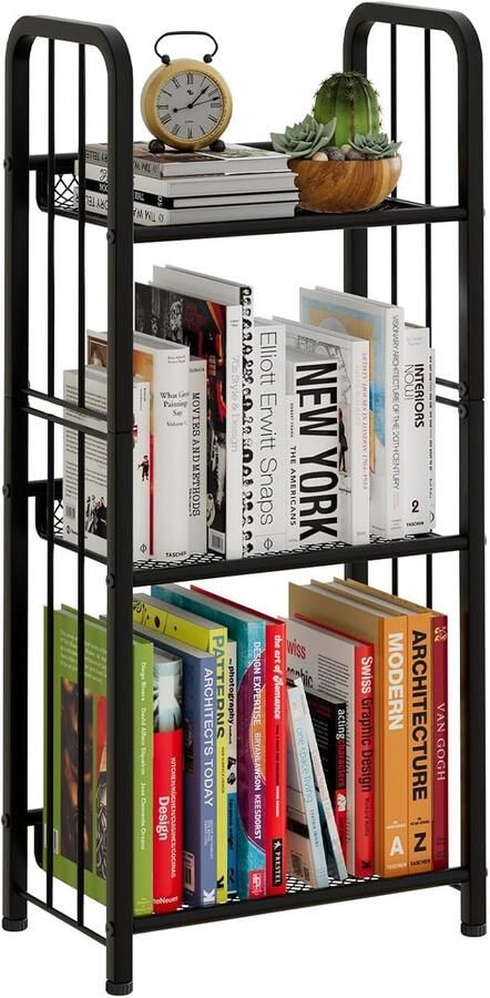 Ibenzoa Robuust Metalen Opbergrek met Drie Niveaus Industriële Stijl Zwart