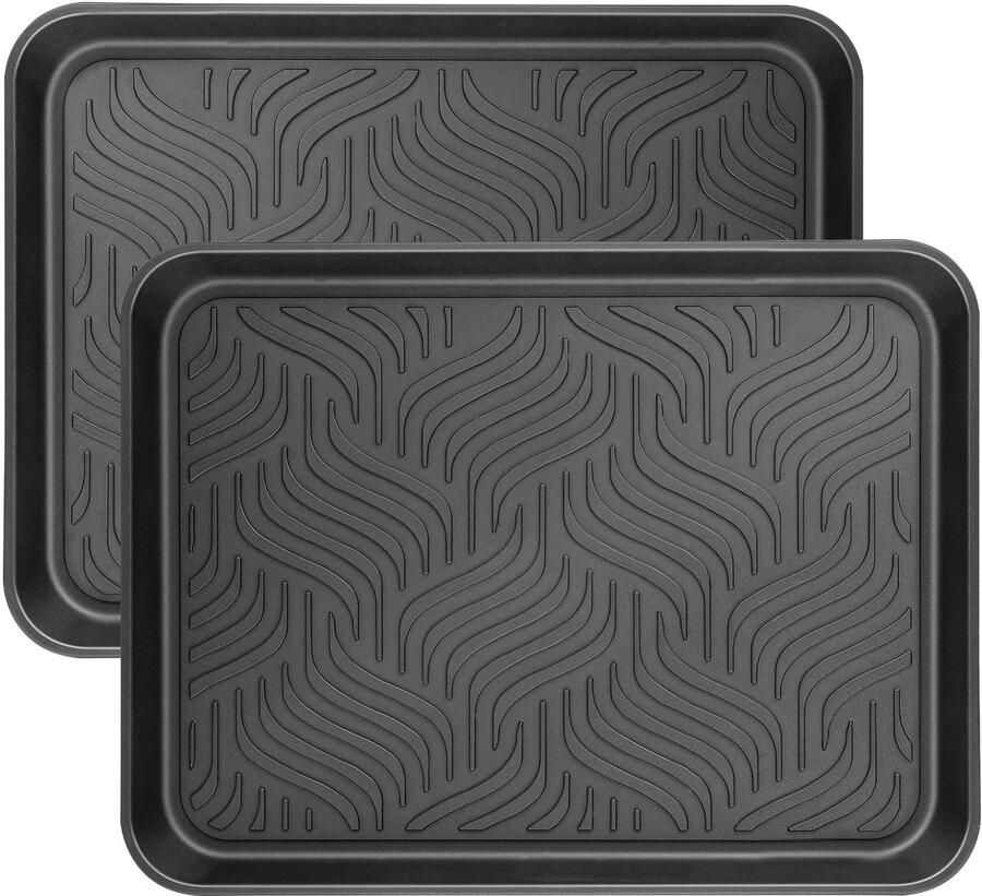 Ibenzoa Robuust Schoenenopvangrek met Verhoogde Rand Set van 2 43 x 33 x 33 cm Zwart Kunststof