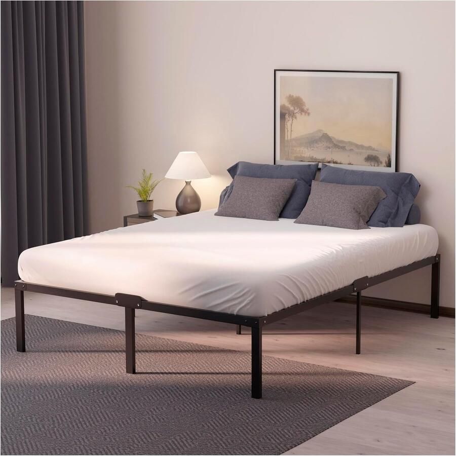 Ibenzoa Robuust Zwart Metalen Bedframe 160x200 met Verstelbare Lattenbodem en Verbeterde Opbergmogelijkheden