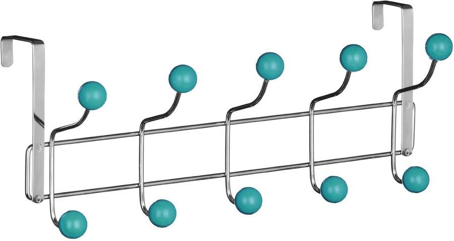 Ibenzoa Robuuste en Stijlvolle Deurgarderobe met 10 Haken – Chrom met Turkist Kunststof Kugeln