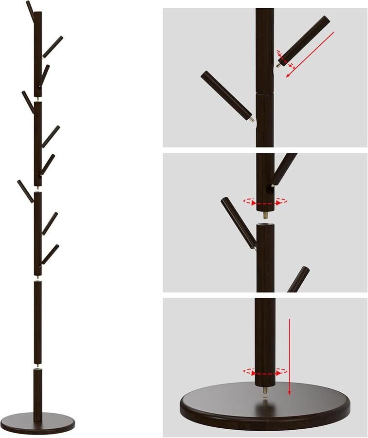 Ibenzoa Robuuste Houten Kapstok met Multifunctionele Opbergmogelijkheden en Verstelbare Posities