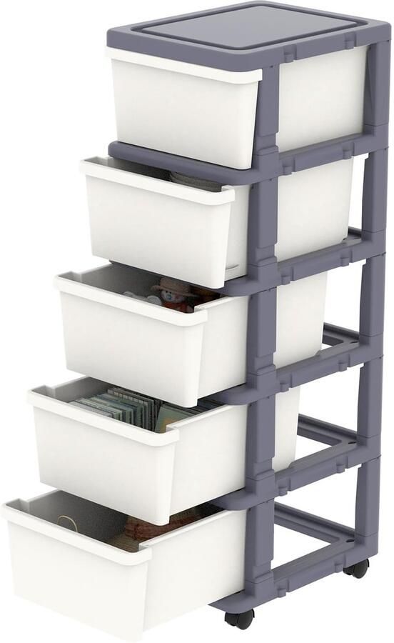 Ibenzoa Robuuste Kunststof Opbergwagen met 4 Wielen Multifunctioneel en Duurzaam voor Ruimtes