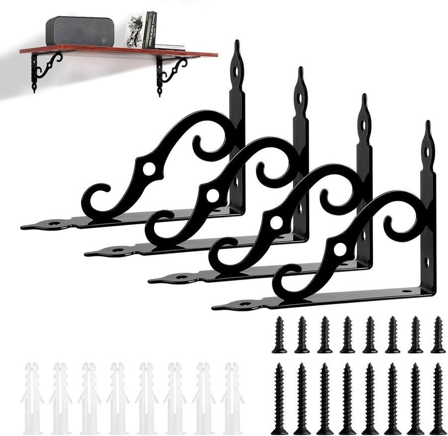 Ibenzoa Robuuste Metalen Plankdragers Set Vintage S-vorm 4 Stuks 19 cm