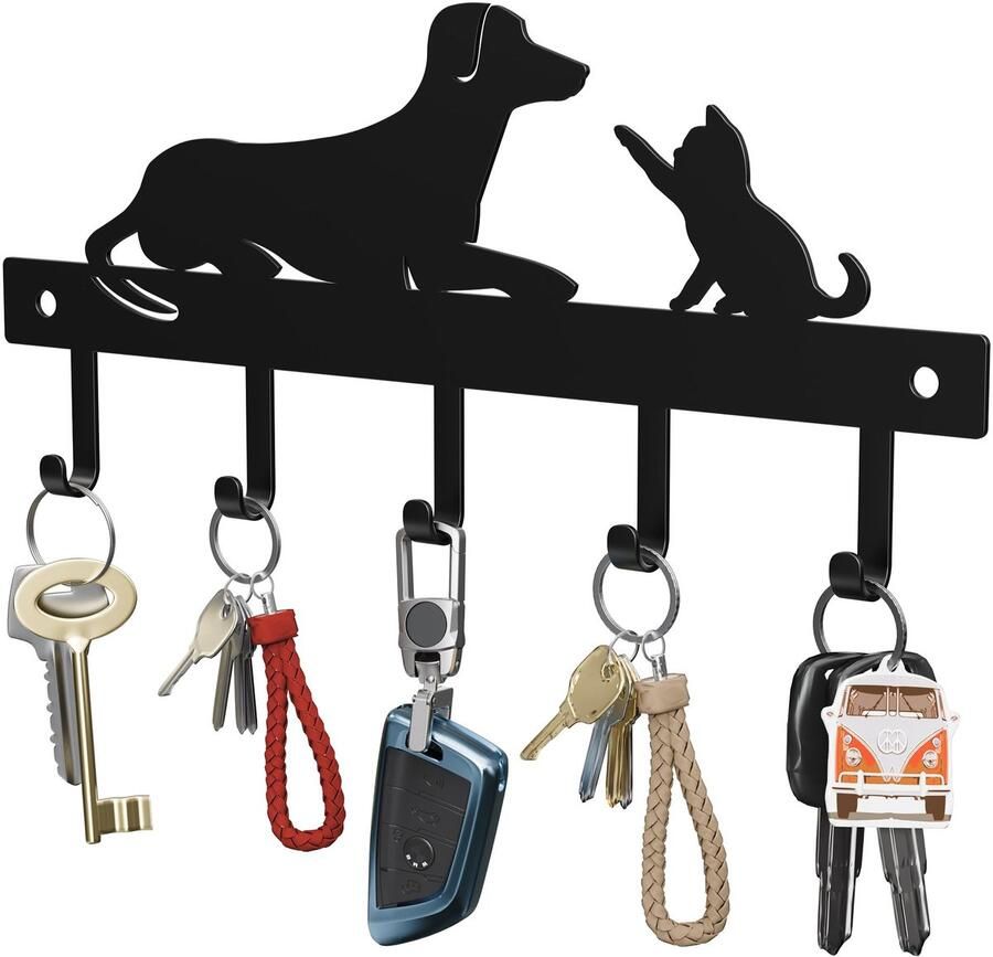 Ibenzoa Robuuste Wandsleutelorganizer met 5 Haken Zwart Voor Entree en Woonkamer