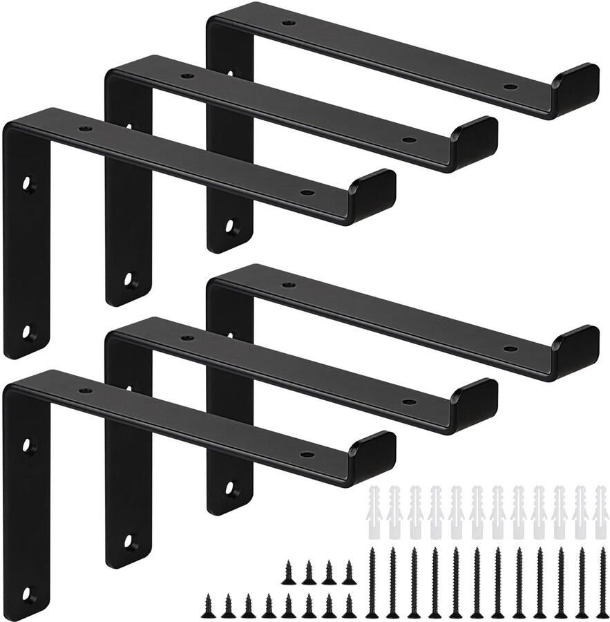 Ibenzoa Robuuste Zwarte L-vormige Plankhouders voor Industriële en Moderne Wandoplossingen