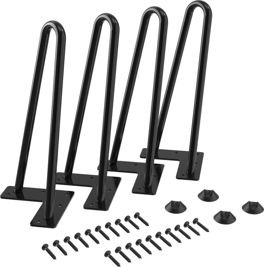 Ibenzoa Robuuste zwarte metalen haarspeld tafelpoten met vloerbeschermers voor veelzijdig gebruik 23 cm