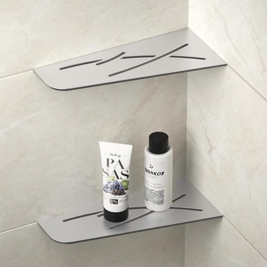 Ibenzoa Roestvrij Stalen Hoekdoucheplank voor Badkameropslag met Gemakkelijk te Installeren Systeem 2 Stuks