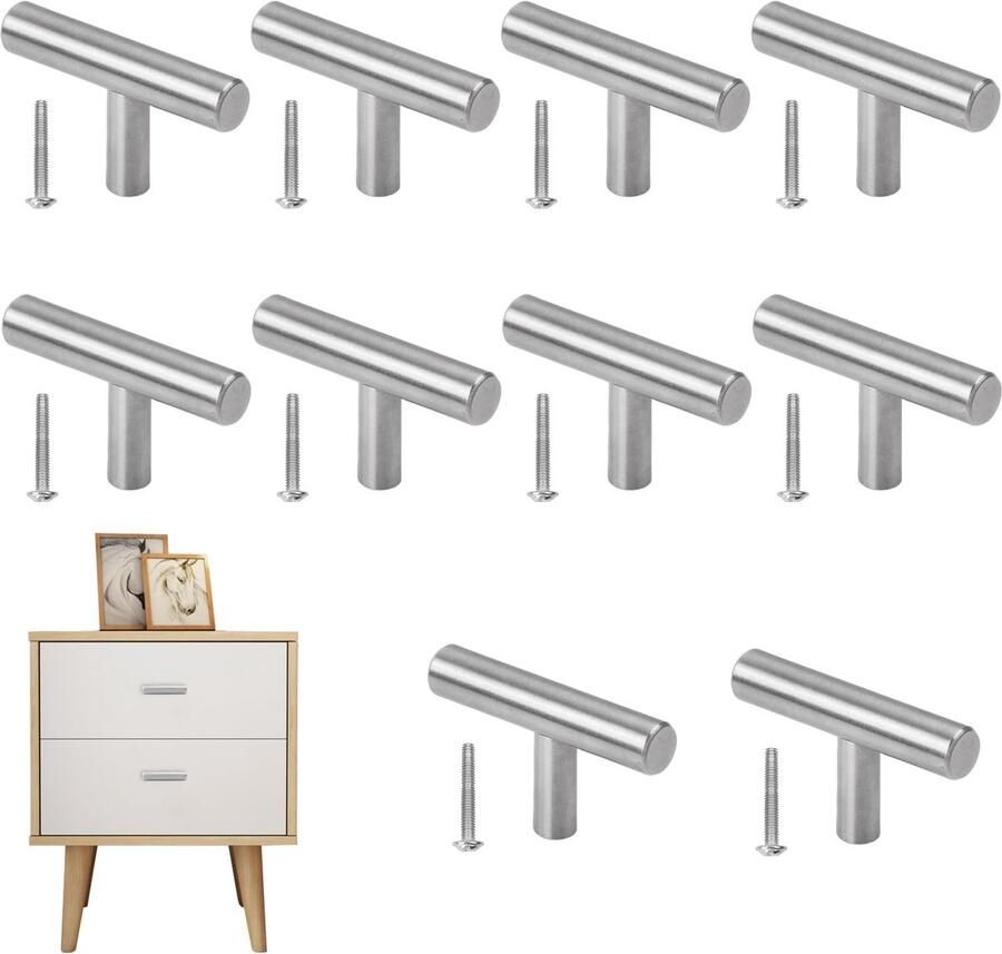 Ibenzoa Roestvrijstalen T-vormige meubelgrepen set van 10 Voor toepassingen in huis
