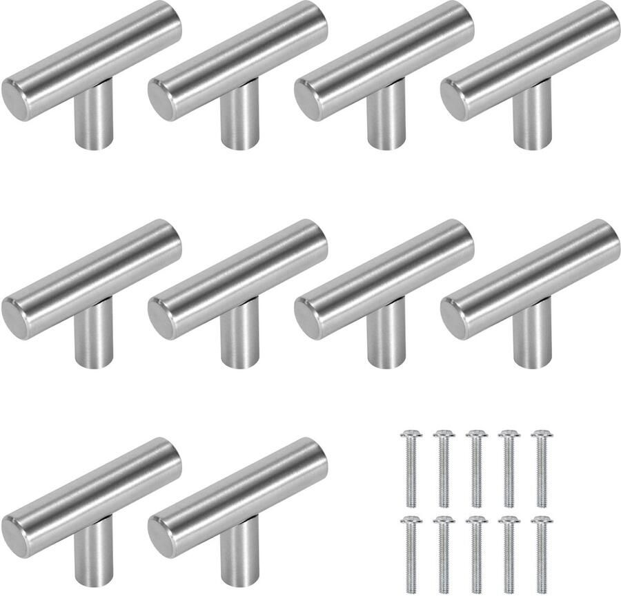 Ibenzoa Roestvrijstalen T-vormige Meubelknoppen met Schroef voor Kasten en Laden Set van 10 Stuks