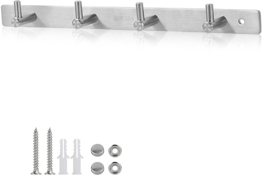 Ibenzoa Roestvrijstalen wandhaaklijst met vier haken voor veelzijdig gebruik