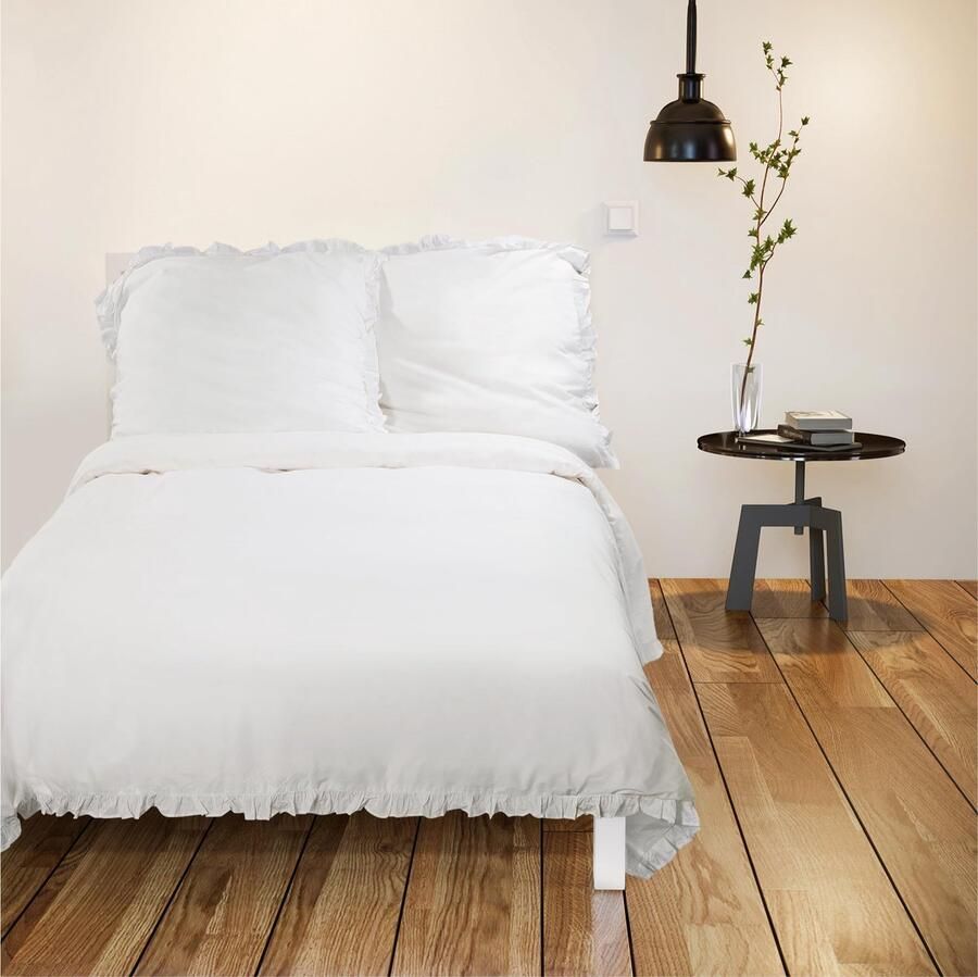 Ibenzoa Romantische witte beddengoedset met ruches voor tweepersoonsbedden 220 x 240 cm dekbedovertrek
