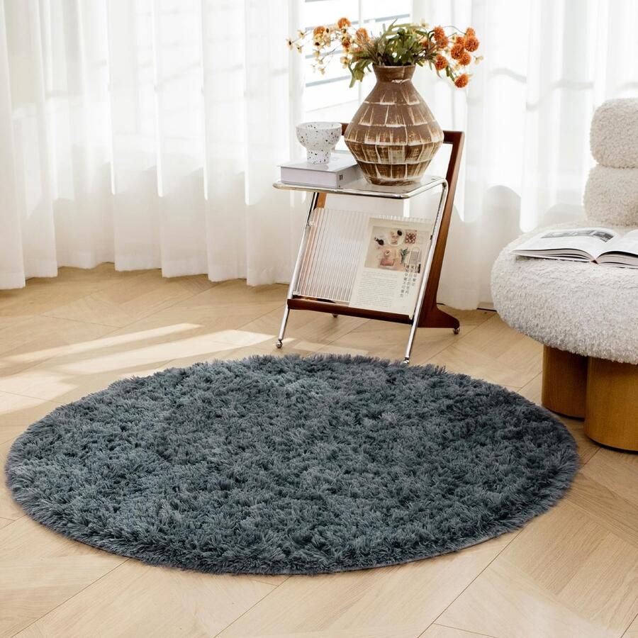 Ibenzoa Rond Hoogpolig Tapijt voor Woonkamer en Slaapkamer Wasbaar Superzacht Antislip Grijs 120 cm