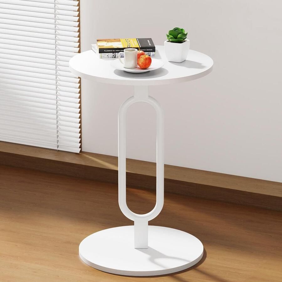 Ibenzoa Ronde Houten Salontafel met Wit Tafelblad Perfecte Toevoeging voor Uw Woonkamer