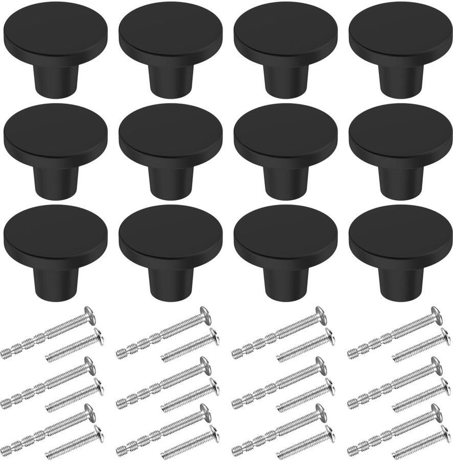 Ibenzoa Ronde zwarte meubelknoppen Kastknoppen set van 12 met messing afwerking en schroeven voor kasten en laden