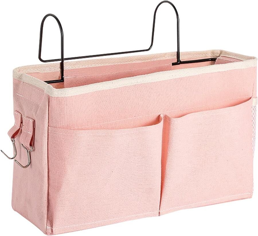 Ibenzoa Roze hangende bed organizer met meerdere zakken en haken voor slaapkamer