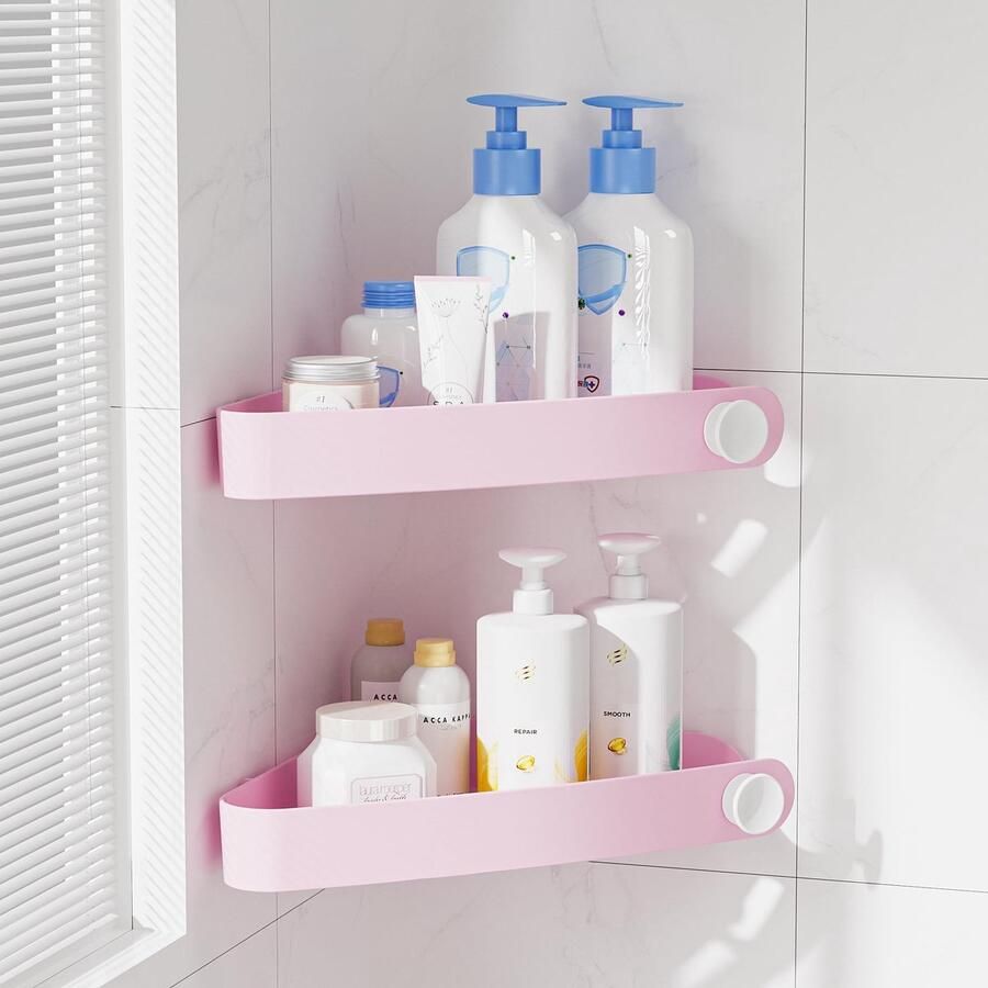Ibenzoa Roze Hoekdoucheplank met Kleefpad en Grote Capaciteit voor Badkamer