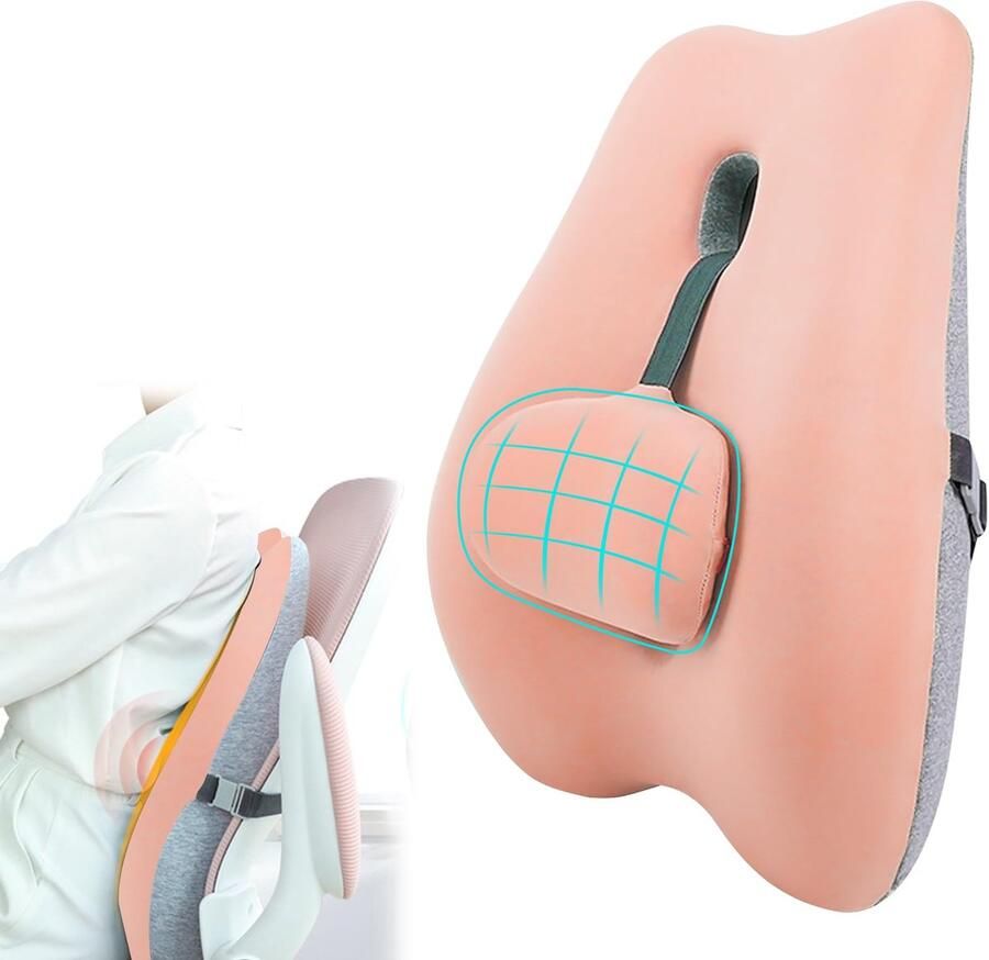 Ibenzoa Rugsteunkussen voor Ondersteunende Rug en Lendenen Ergonomisch Kussen van Geheugenschuim voor Stoelen en Auto's