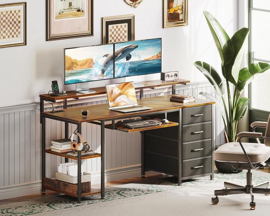 Ibenzoa Ruim bureau met USB-poorten en stopcontacten voor werk en gaming