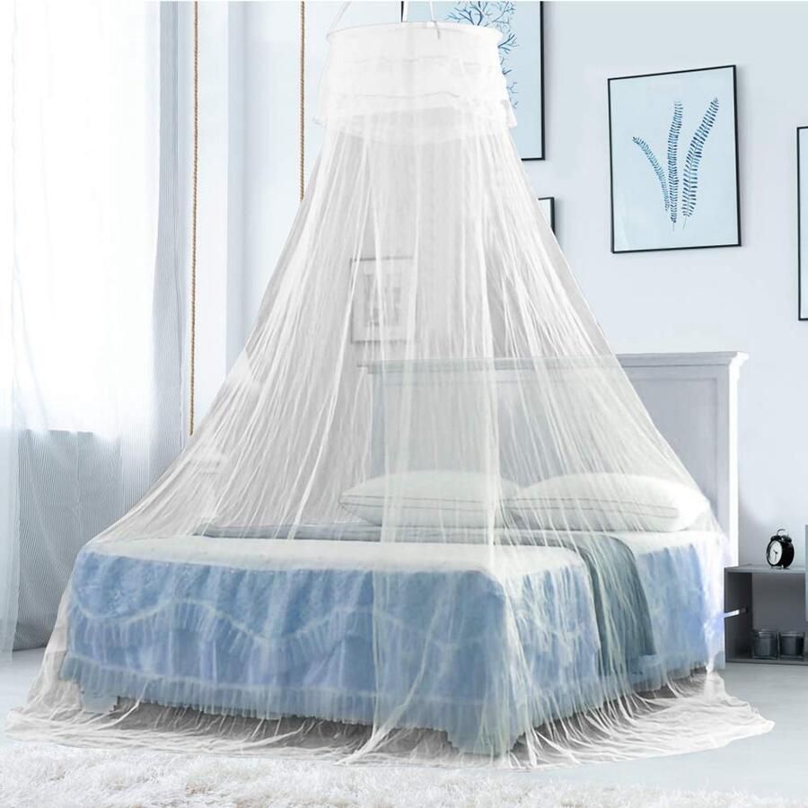 Klamboe Bed Tweepersoonsbed Groot Klamboe Wit Muggenwerend Net 60 x 260 x 1100 cm Vliegennet Rond Insectennet Bed voor Tweepersoonsbed Eenpersoonsbed Kinderbed Kamperen thuis