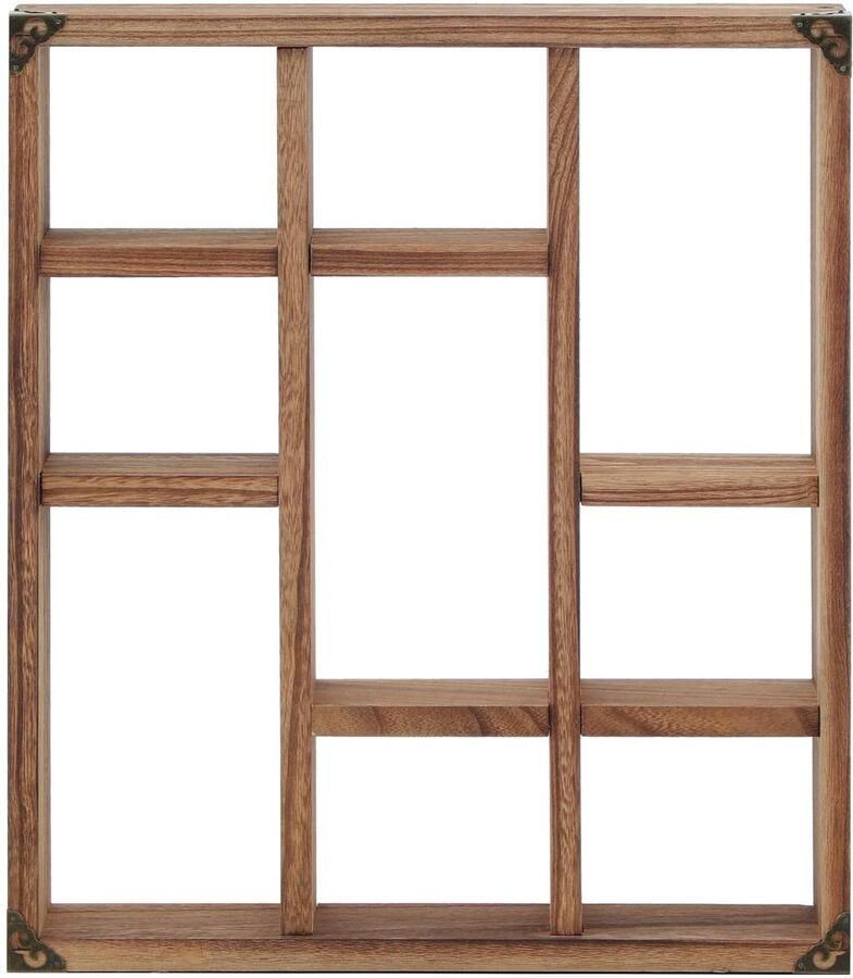 Ibenzoa Ruim Wandrek van Massief Hout met 9 Vakken voor Decoratieve Presentaties