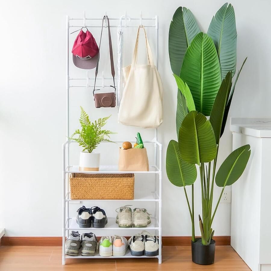 Ibenzoa Ruime Multifunctionele Garderobe met Drie Lagen Schoenenopbergingsysteem Optimale Opslagoplossing