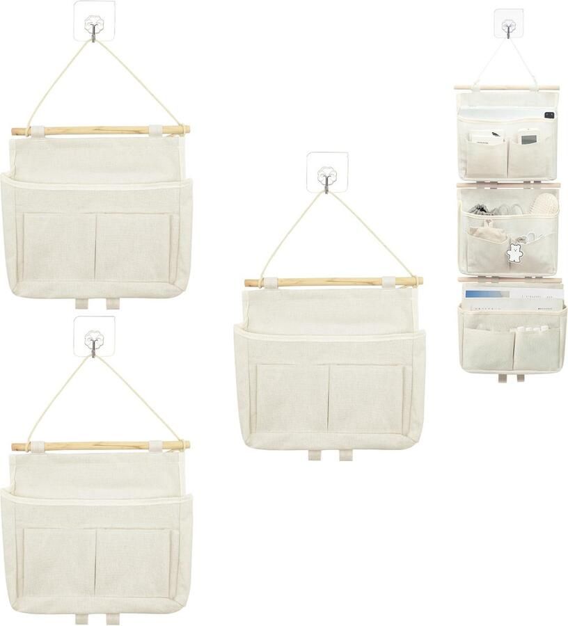 Ibenzoa Ruime witte hangende opbergtassen set van 3 met haken voor veelzijdig gebruik