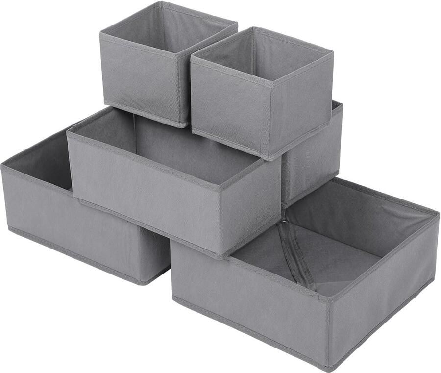 Ibenzoa Ruimtebesparende 6-delige opvouwbare lade-organizerset voor kleding en accessoires grijs