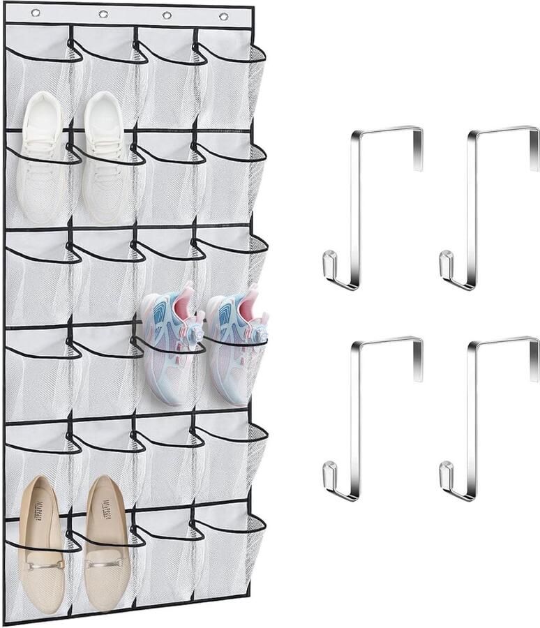 Ibenzoa Ruimtebesparende Hangende Schoenenopberger met 24 Mesh Vakken voor Deurmontage Wit