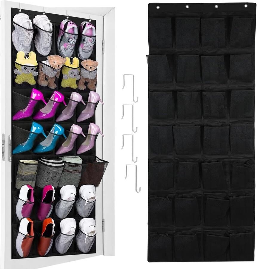Ibenzoa Ruimtebesparende hangende schoenenorganizer met 28 vakken voor deur en kastopslag