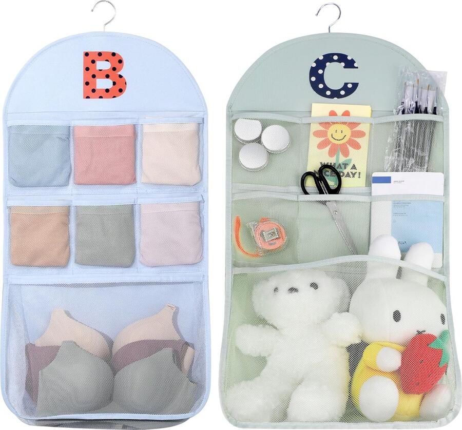 Ibenzoa Ruimtebesparende hangorganizer set met transparant netontwerp en 7 vakken