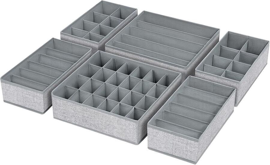 Ibenzoa Ruimtebesparende Ladeorganisatoren Set van 6 Geschikt voor Ondergoed Sokken Accessoires Grijs Gemêleerd