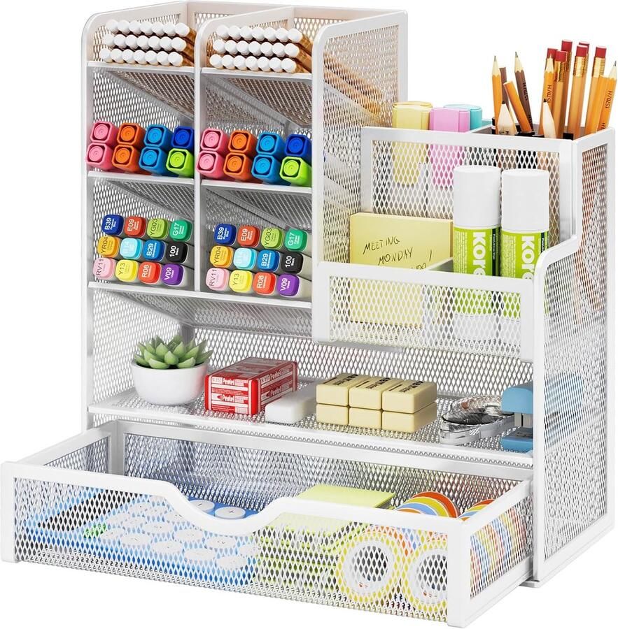 Ibenzoa Ruimtebesparende Mesh Bureau Organizer met Verstelbare Lade en Uitbreidbare Opbergruimte – Perfect voor School Thuis en Professionele Kantooromgevingen
