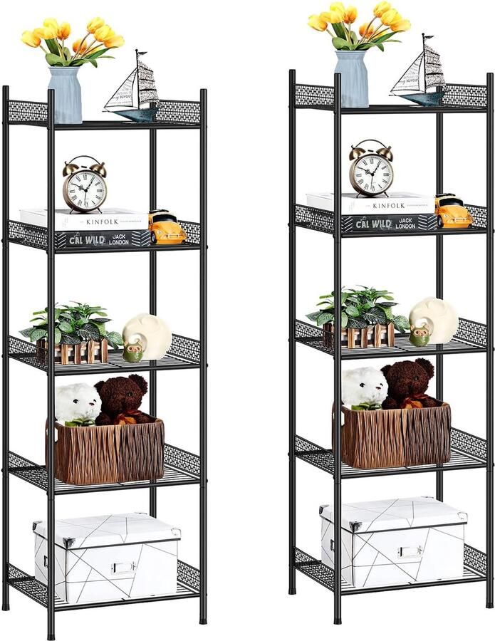 Ibenzoa Ruimtebesparende Staande Keuken- en Badkamerrekken Set van 2 met 5 Niveaus in Zwart Metaal