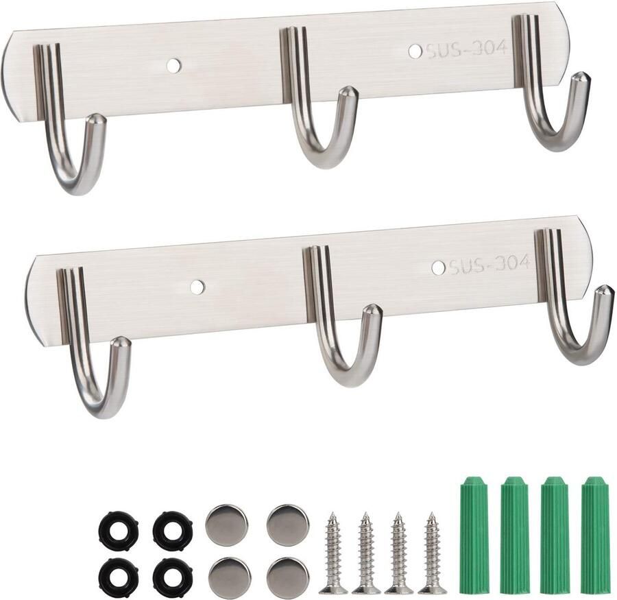 Ibenzoa Ruimtebesparende wandgarderobe met roestvrijstalen haken voor kamers set van 2