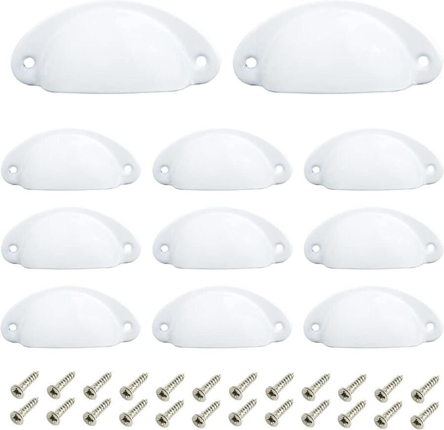 Ibenzoa Schelpgreep Set van 12 voor Keukenkast en Meubels met Schroeven in Wit