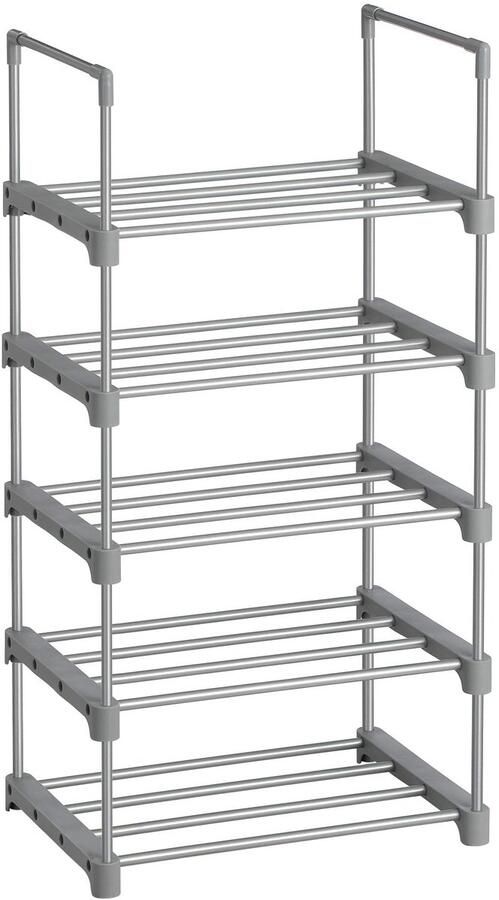 Ibenzoa Schoenenrek met 5 niveaus open schoenenkast hoog schoenenstandaard smal schoenenopslag van metaal ruimtebesparend voor kleedkamer hal 30 x 45 x 89 5 cm grijs LSA005G02