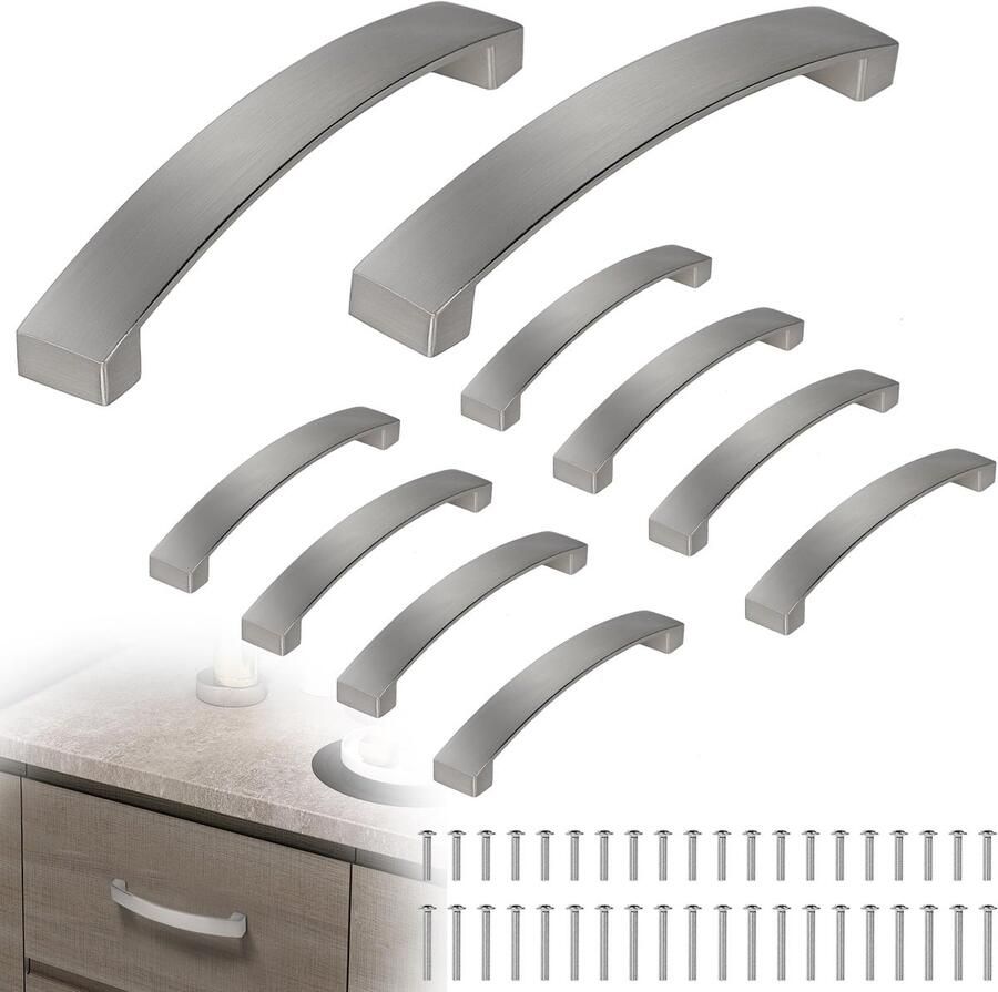 Ibenzoa Set van 10 elegante zilverkleurige meubelgrepen met schroeven voor toepassingen
