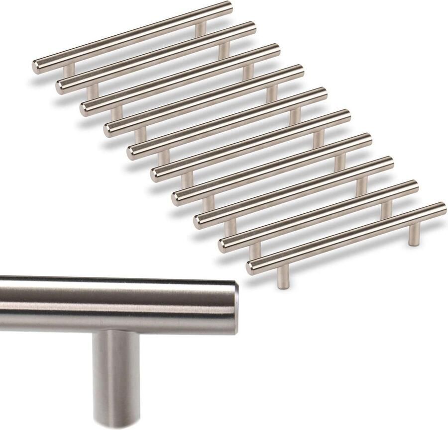 Ibenzoa Set van 10 moderne stanggrepen in geborsteld roestvrij staal voor keukenkasten