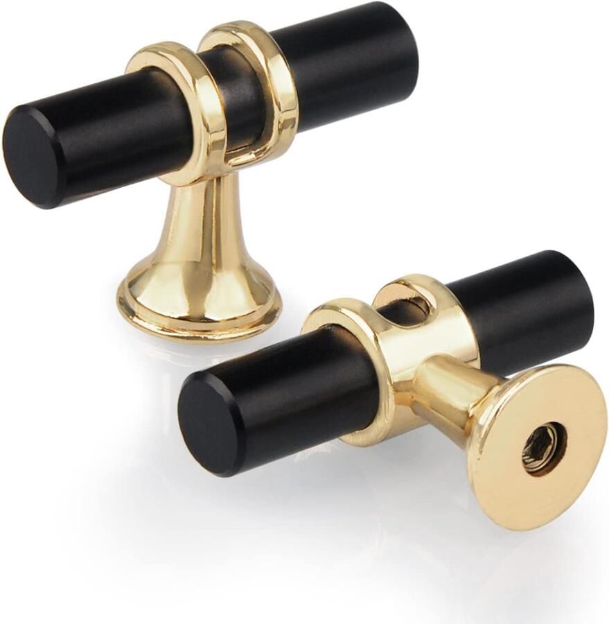 Ibenzoa Set van 10 stijlvolle kastknoppen met T-vormige greep en gouden accenten voor meubels