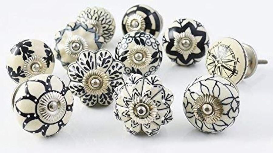 Ibenzoa Set van 10 Stijlvolle Keramische Handgrepen voor Keukenkasten en Laden in Zwart-Wit Design