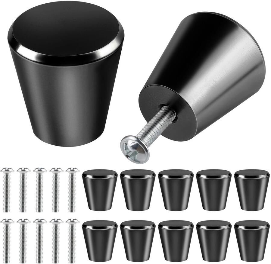 Ibenzoa Set van 10 stijlvolle zwarte meubelknoppen met bijpassende schroeven voor kasten en lades