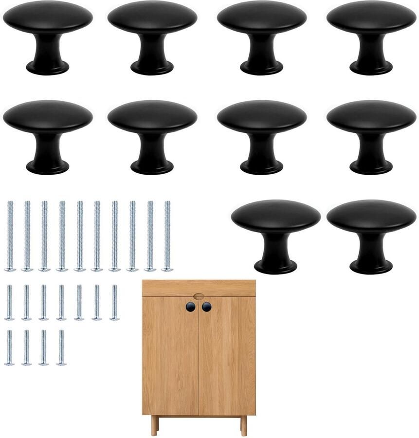 Ibenzoa Set van 10 Vintage Stijl Zwarte Meubelknoppen Inclusief Lange en Korte Schroeven voor Toepassingen
