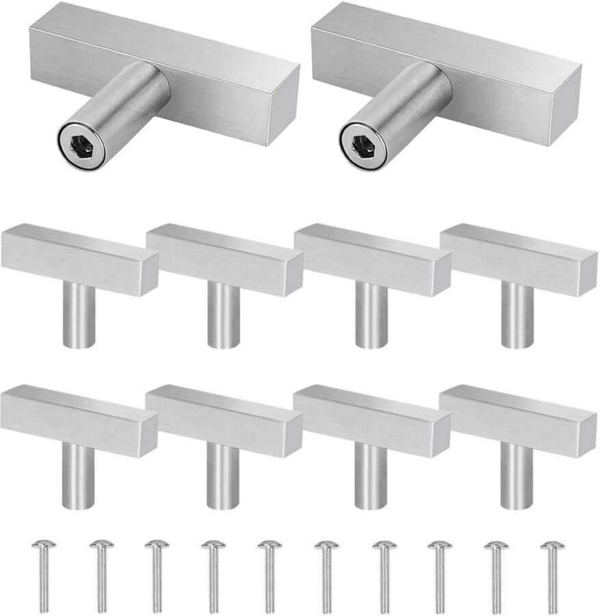Ibenzoa Set van 10 zilveren roestvrijstalen meubelgrepen voor kasten en laden