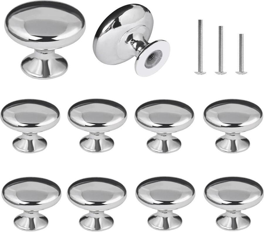 Ibenzoa Set van 10 zilverkleurige kastknoppen voor meubels en ruimtes