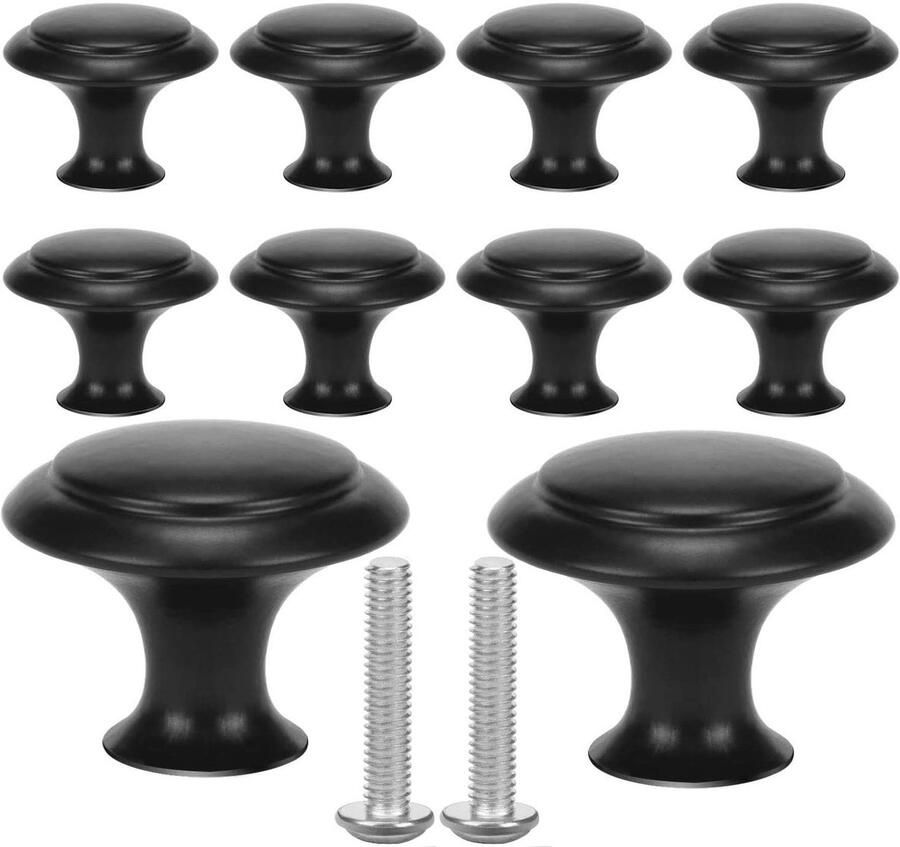 Ibenzoa Set van 10 zwarte roestvrijstalen meubelknoppen voor kasten ladekasten en kledingkasten